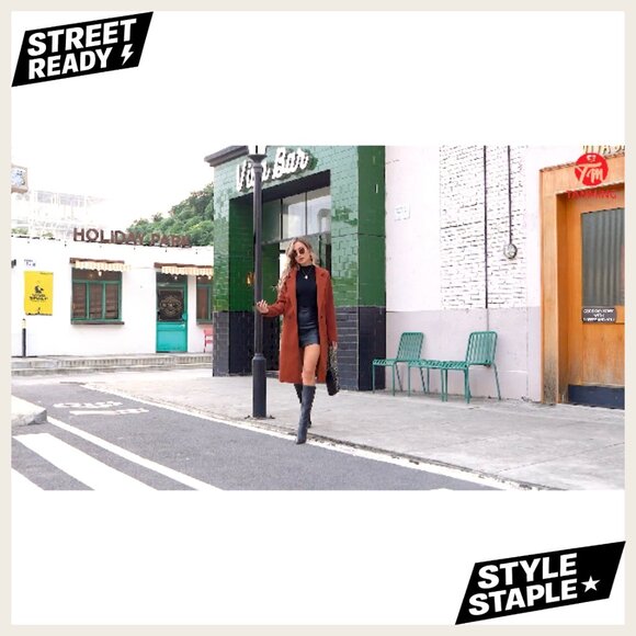 Wool Blend Double Breasted Pea Coat Notch Lapel Trench Coat Long Sleeve - Picture 4 of 4